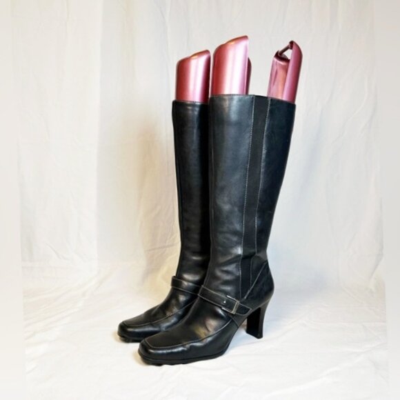 Worthington Black Genuine Leather Knee High Zip Boots~8~ - Picture 1 of 7